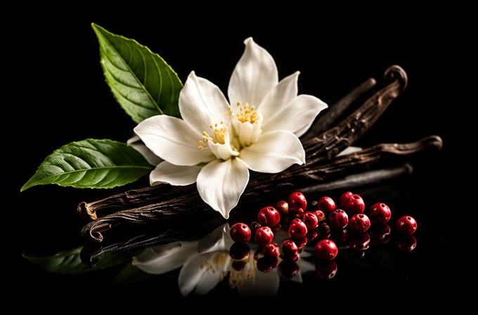 Fiore bianco, vaniglia e pepe rosa