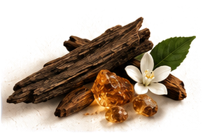 Legno di oud, resine e fiore bianco